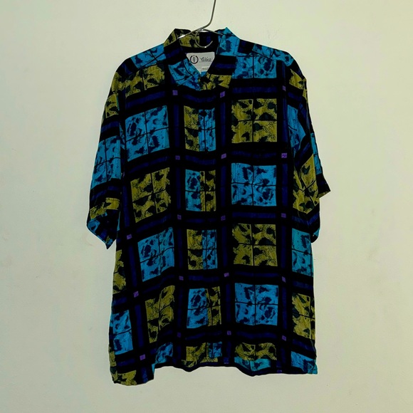 Other - Vintage Button Down Short Sleeve Geometric Silk Shirt Men’s Large